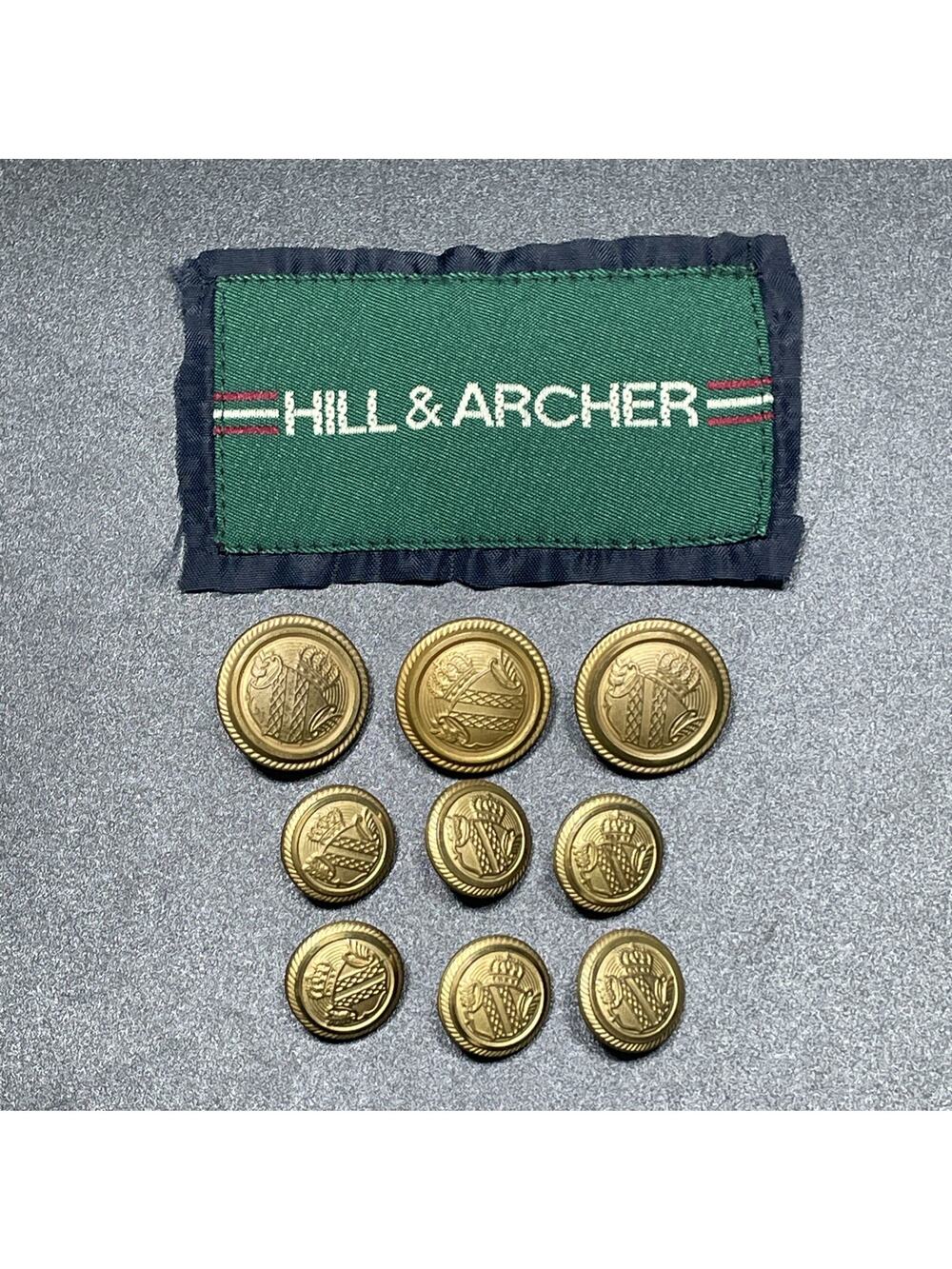 Vintage 80-90s Hill & Archer 9 Blazer Gold Metal Buttons Crest Shield Design